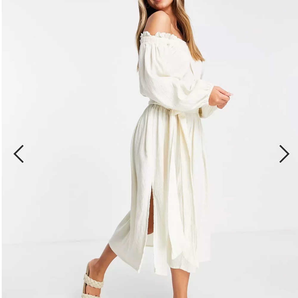 ASOS BNWOT off the shoulder midi. Cream. Size 14